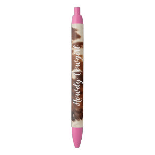 Caneta Preta Couro de Vaca Marrom Creme Ocidental Cowgirl Cowbo