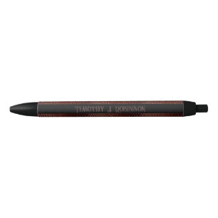 Caneta Preta Couro Marrom Falso Personalizado Relevo
