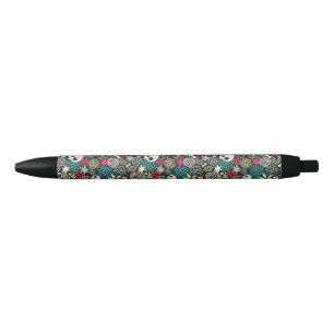 Caneta Preta Crânio nas flores