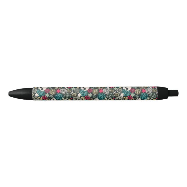 Caneta Preta Crânio nas flores (Frente)
