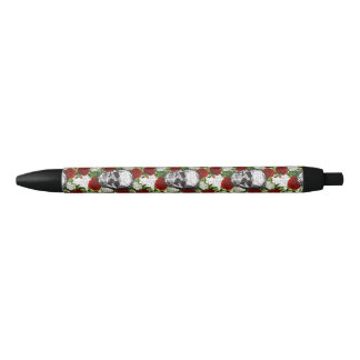 Caneta Preta Crânios e rosas