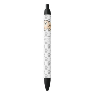 Caneta Preta Cream Pomeraniano - Cute Cartoon Dog & Name