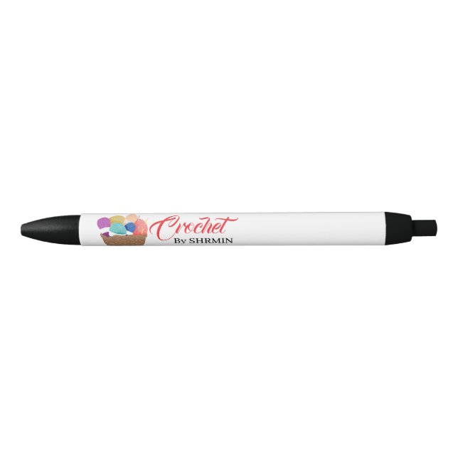 Caneta Preta Crochet branco minimalista  (Frente)
