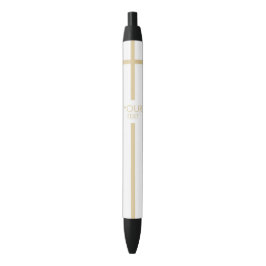 Caneta Preta Cruz branca e Dourada simples com o seu texto