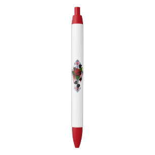 Caneta Preta Cruz de Prata com Rosa vermelha