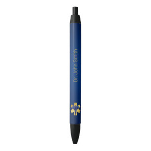 Caneta Preta Cruz Dourada de Caduco 3D Médico Azul