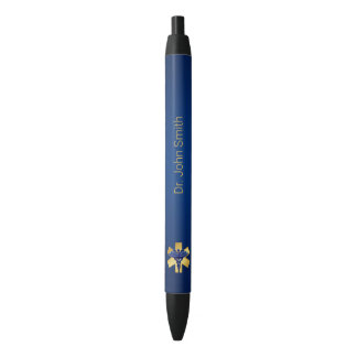 Caneta Preta Cruz Dourada de Caduco 3D Médico Azul