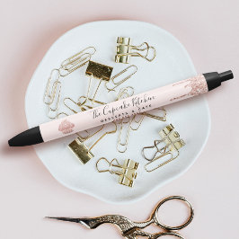 Caneta Preta Cupcake de Lixo Dourado para Lixeira rosa Pastelar