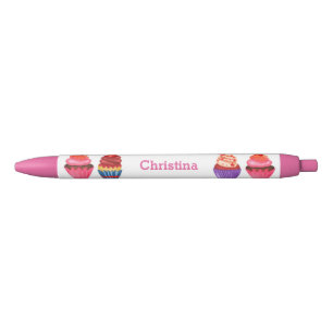 Caneta Preta Cupcakes Cute Nome Personalizado Cor-de-Rosa Canet