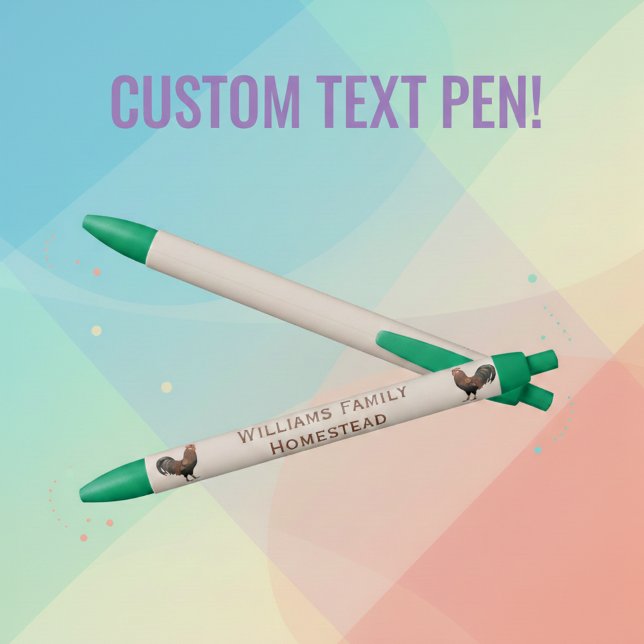 Caneta Preta Custom Homestead Name with Roosters Pen (Rooster and text or name pen. Personalized stationery for you!)