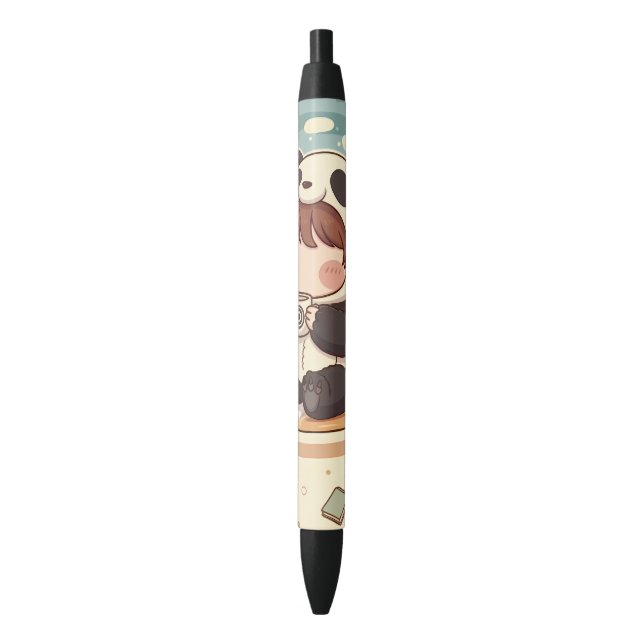 Caneta Preta Cute Chibi Panda Custom Ink Pen (Frente Vertical)
