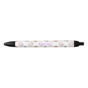 Caneta Preta Cute Kawaii Capybara Script Name Monograma