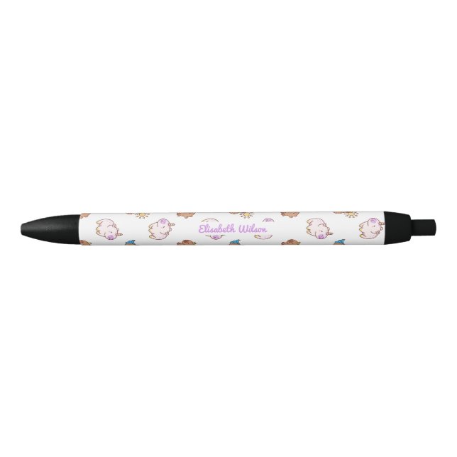 Caneta Preta Cute Kawaii Capybara Script Name Monograma (Frente)