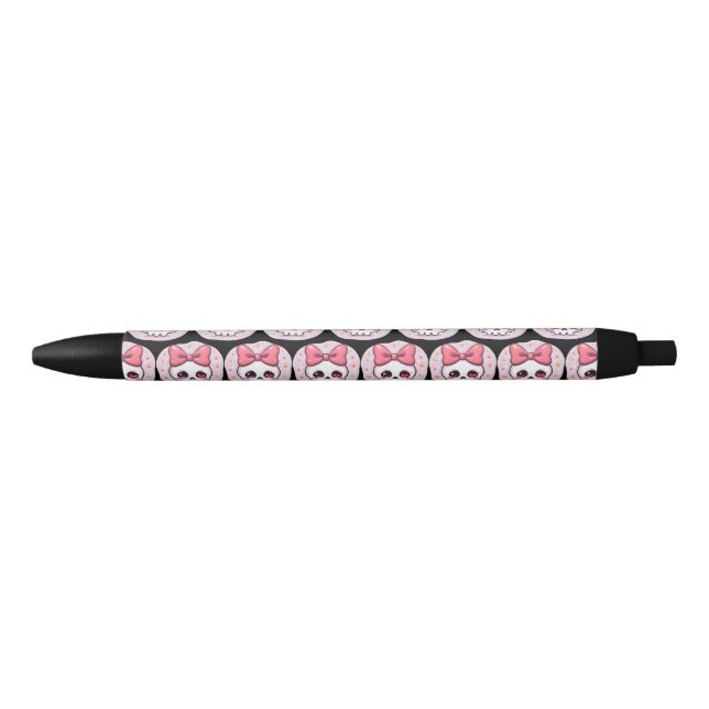 Caneta Preta Cute Pastel Goth Skull with Bow (Frente)