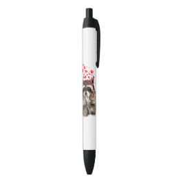 Caneta Preta Cute Raccoon Soprando Beijos Adoram Corações Engra