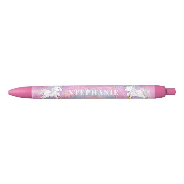 Caneta Preta Cute Unicorn Design - Personalize  Pencil (Frente)