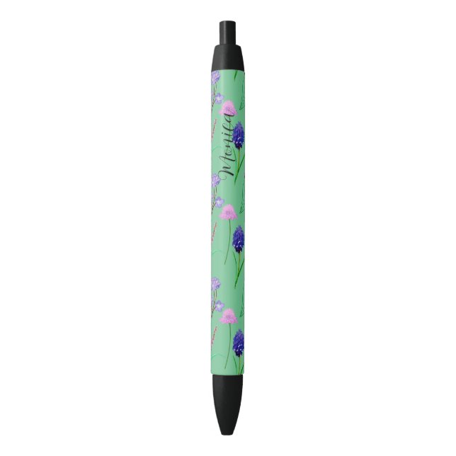 Caneta Preta Delicar flores silvestres em aquarelas da menta (Frente Vertical)