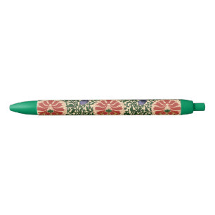 Caneta Preta Desenho Artístico Floral de Lótus Vermelho Chinois