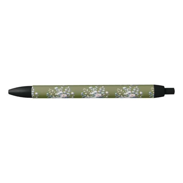 Caneta Preta Desenho de flor personalizado (Frente)