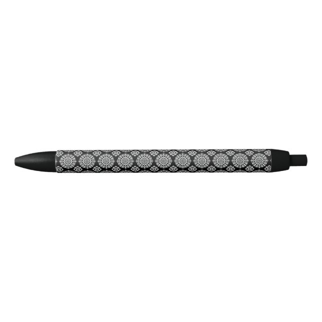 Caneta Preta Desenho de Mandala Preto e Branco (Frente)