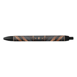 Caneta Preta Desenho Geométrico Art Déco em Cobre e Prata