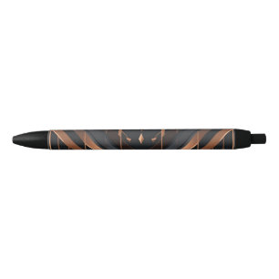 Caneta Preta Desenho Geométrico Art Déco em Cobre e Prata
