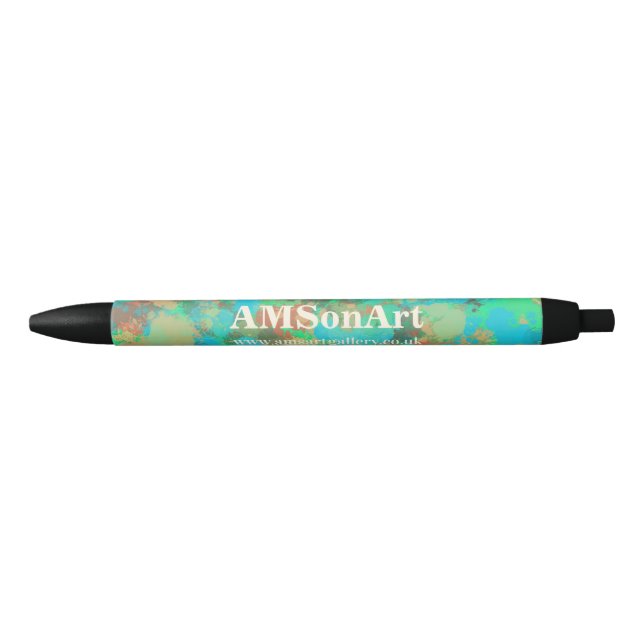 Caneta Preta Design abstrato das gotas verdes e amarelas modern (Frente)