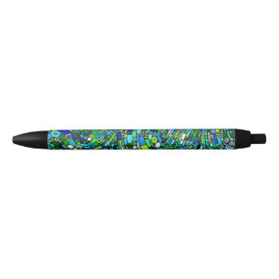 Caneta Preta Design Abstrato Ondas Azuis Verdes Formas