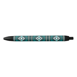 Caneta Preta Design asteca de cor turquesa