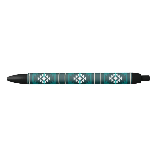 Caneta Preta Design asteca de cor turquesa (Frente)