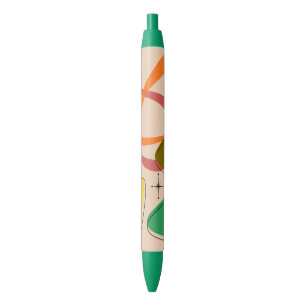 Caneta Preta Design Atômico Retro de Meados do Século