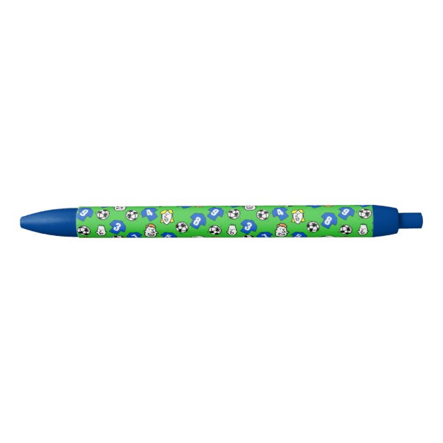 Caneta Preta Design de futebol com camisas azuis (Frente)