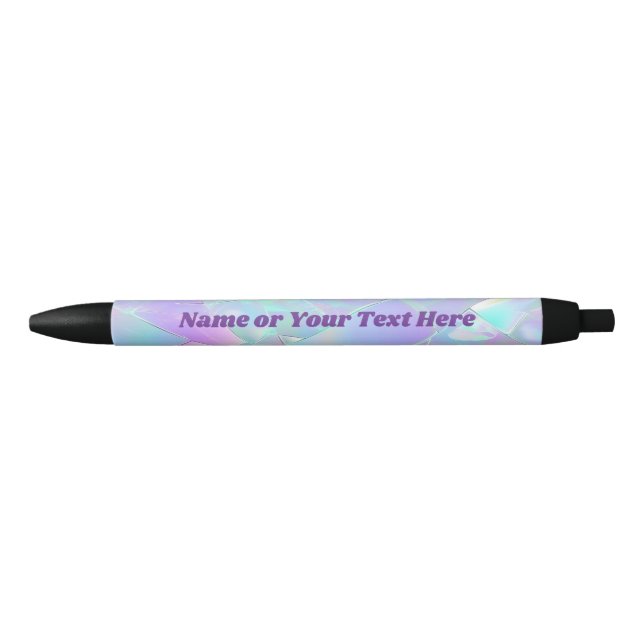 Caneta Preta Design Iridescente Azul e Roxo, Nome ou Seu Texto (Frente)