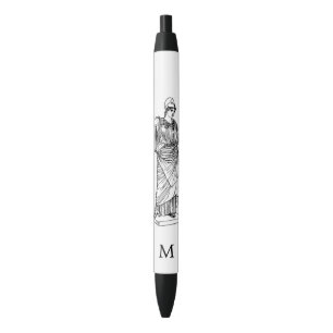 Caneta Preta Deusa Grega Atena & Monograma em branco