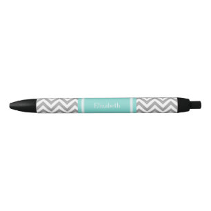 Caneta Preta Dk Cinza Branco LG Chevron Turquesa Nome Monograma