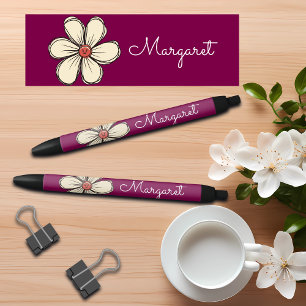 Caneta Preta Doodle de Flor Doce Colorida Nome Personalizado