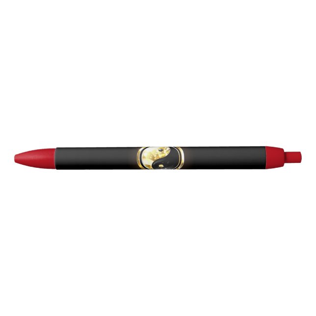 Caneta Preta Dourado Yin Yang a preto (Frente)