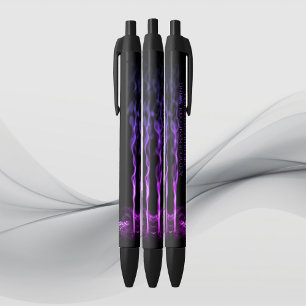 Caneta Preta Dragão Negro e Roxo Fumaça com o seu nome