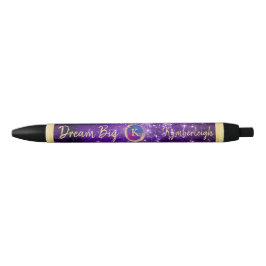 Caneta Preta Dream Big Purple Galaxy Glam Dourado Nome Monogram