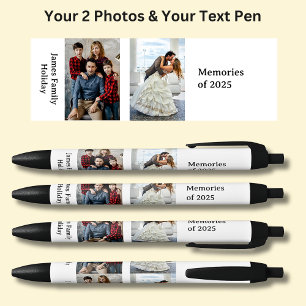Caneta Preta Duas fotos, data do nome, seu texto em branco, pre