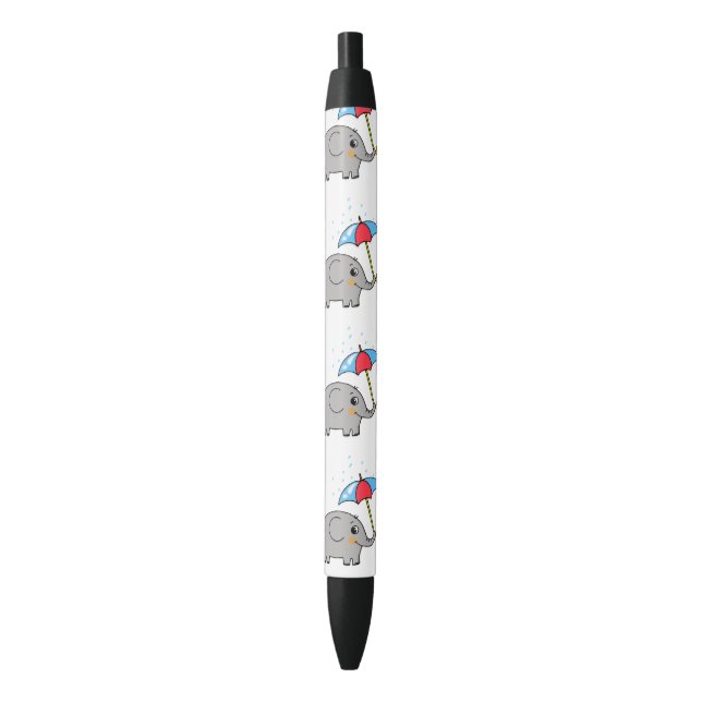 Caneta Preta elefante bonito com um guarda-chuva - (Frente Vertical)