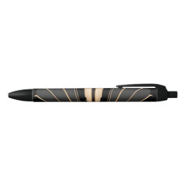 Caneta Preta Elegância Geométrica em Art Deco Dourado