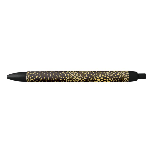 Caneta Preta Elegant Black Gold Ethnic Floral Writing Pen (Frente)
