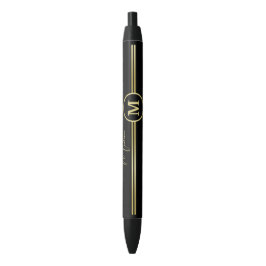 Caneta Preta Elegant Gold Signature Monogram on Black