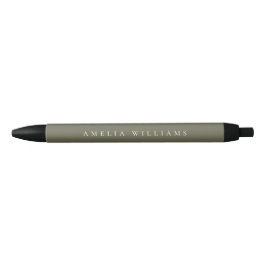 Caneta Preta Elegant Minimalist Olive Green Monogram
