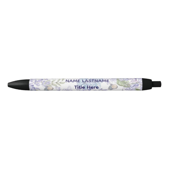 Caneta Preta Elegant white BG & Blue flower custom  (Frente)