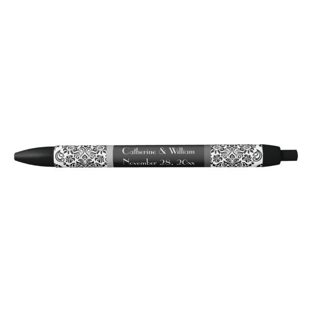Caneta Preta Elegante Damask Black Pattern Wedding Groom (Frente)