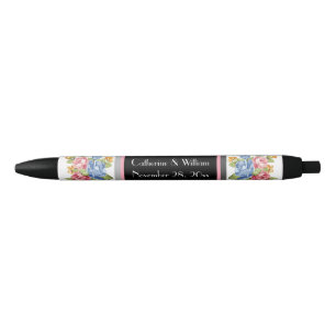 Caneta Preta Elegante Flower Pattern Wedding Groom