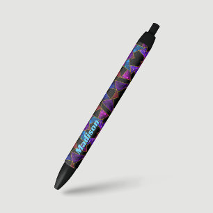 Caneta Preta Elegante geométrico feminino vermelho roxo