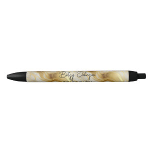 Caneta Preta Elegante Ivory e Dourada Marbled